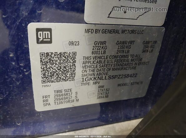 1GKKNLLS5PZ258422 2023 GMC ACADIA Blue 