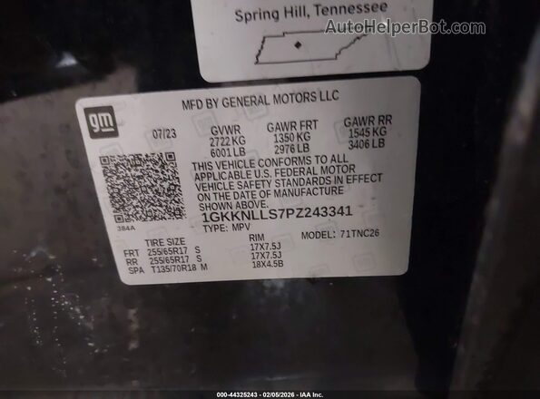 1GKKNLLS7PZ243341 2023 GMC ACADIA Black Engine compartment view