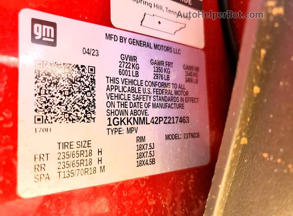 1GKKNML42PZ217463 2023 GMC ACADIA Burgundy 