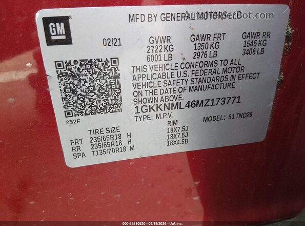 1GKKNML46MZ173771 2021 GMC ACADIA Red ძრავის განყოფილების ხედი