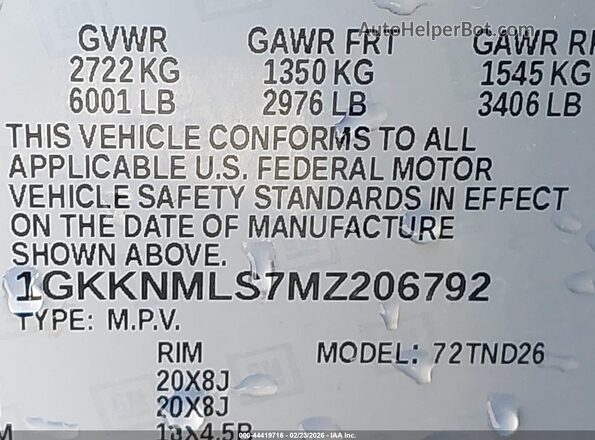 1GKKNMLS7MZ206792 2021 GMC ACADIA Gray Vista del compartimento del motor