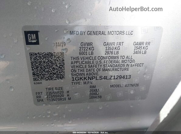 1GKKNPLS4LZ129413 2020 GMC ACADIA Silver Vista del compartimento del motor