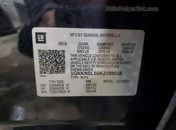 1GKKNSLS6KZ289018 2019 GMC ACADIA Black 