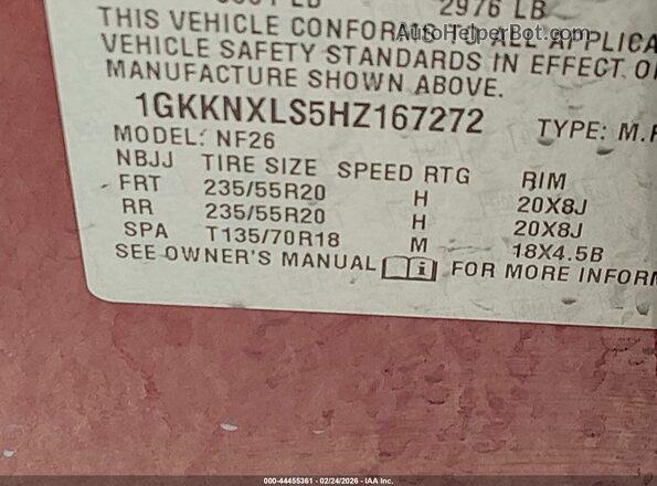 1GKKNXLS5HZ167272 2017 GMC ACADIA Maroon ძრავის განყოფილების ხედი