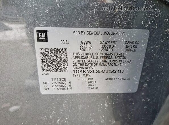 1GKKNXLS5MZ183417 2021 GMC ACADIA Gray სალონის 360-გრადუსიანი ხედი