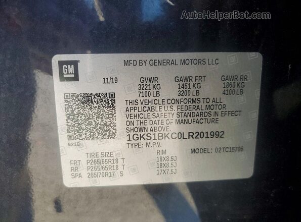 1GKS1BKC0LR201992 2020 GMC YUKON Black VIN կոդի պիտակի տեսք