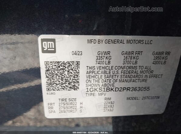 1GKS1BKD2PR363055 2023 GMC YUKON Black Engine compartment view
