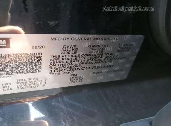 1GKS2BKC6LR269467 2020 GMC YUKON Black 