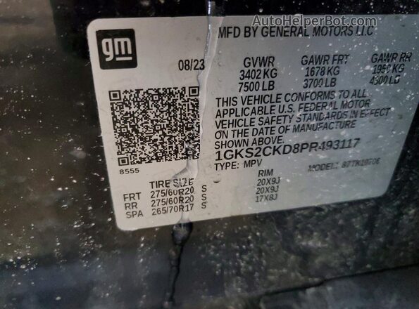 1GKS2CKD8PR493117 2023 GMC YUKON Черный Вид наклейки с VIN-кодом