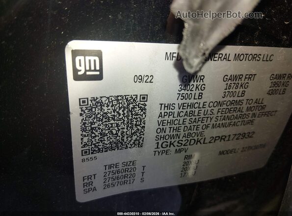1GKS2DKL2PR172932 2023 GMC YUKON Black ძრავის განყოფილების ხედი