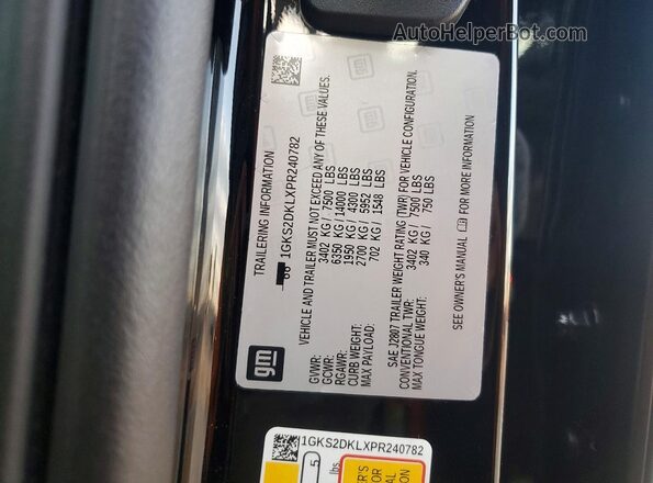 1GKS2DKLXPR240782 2023 GMC YUKON Black Widok naklejki z numerem VIN