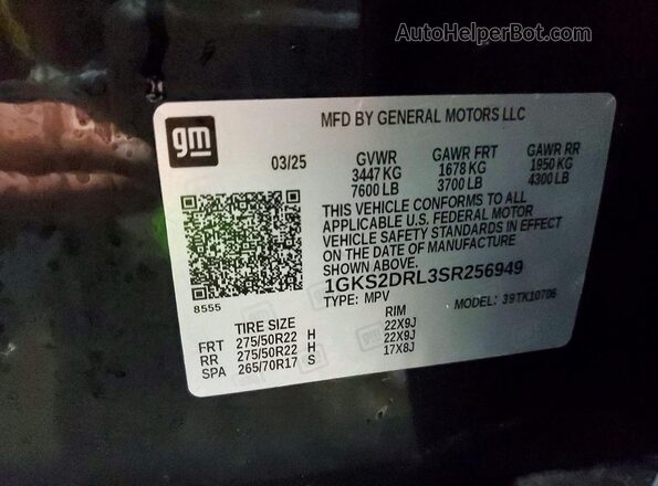 1GKS2DRL3SR256949 2025 GMC YUKON Black Widok wnętrza 360 stopni