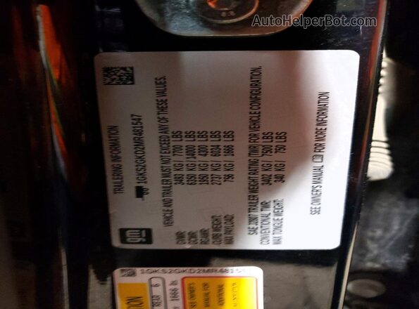 1GKS2GKD2MR481547 2021 GMC YUKON Black VIN კოდის სტიკერის ხედი