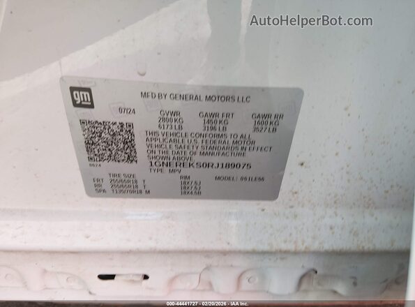 1GNEREKS0RJ189075 2024 CHEVROLET TRAVERSE White 