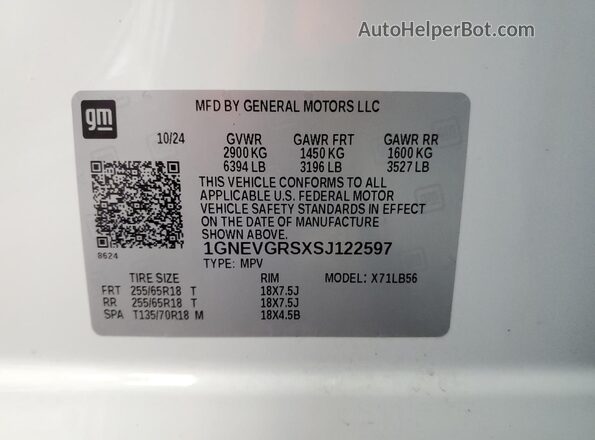 1GNEVGRSXSJ122597 2025 CHEVROLET TRAVERSE White Vista de la etiqueta del VIN