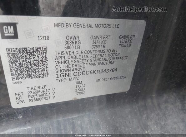 1GNLCDEC6KR243784 2019 CHEVROLET TAHOE Black 