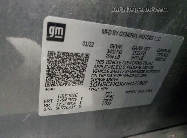 1GNSCFKD0NR177807 2022 CHEVROLET SUBURBAN Gray 