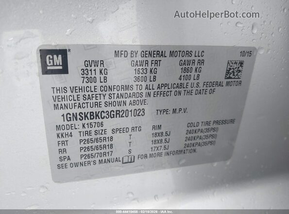 1GNSKBKC3GR201023 2016 CHEVROLET TAHOE Silver Engine compartment view