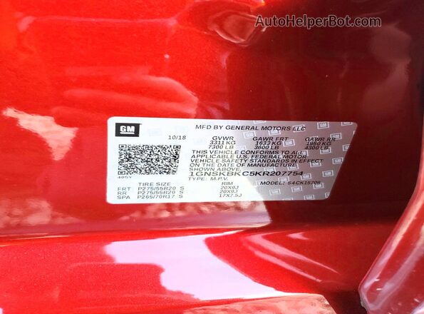 1GNSKBKC5KR207754 2019 CHEVROLET TAHOE Maroon 