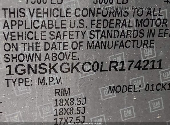 1GNSKGKC0LR174211 2020 CHEVROLET SUBURBAN Черный 