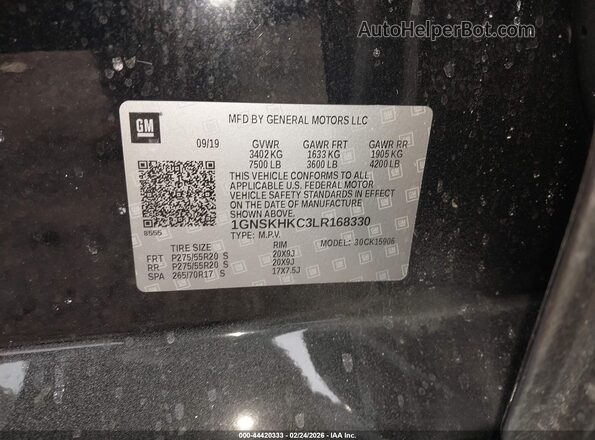 1GNSKHKC3LR168330 2020 CHEVROLET SUBURBAN Black Widok komory silnika