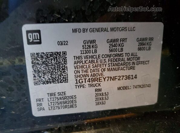 1GT49REY7NF273614 2022 GMC SIERRA Black Vista del compartimento del motor