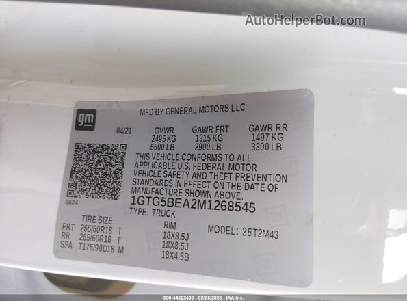 1GTG5BEA2M1268545 2021 GMC CANYON Бирюзовый Вид подкапотного пространства