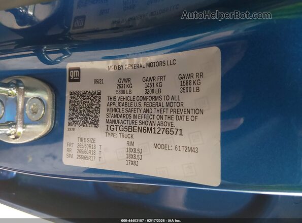 1GTG5BEN6M1276571 2021 GMC CANYON Синий Вид подкапотного пространства