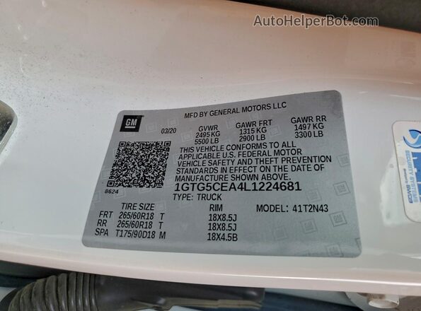 1GTG5CEA4L1224681 2020 GMC CANYON White Widok komory silnika