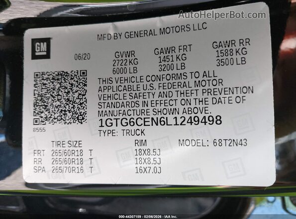 1GTG6CEN6L1249498 2020 GMC CANYON Black 