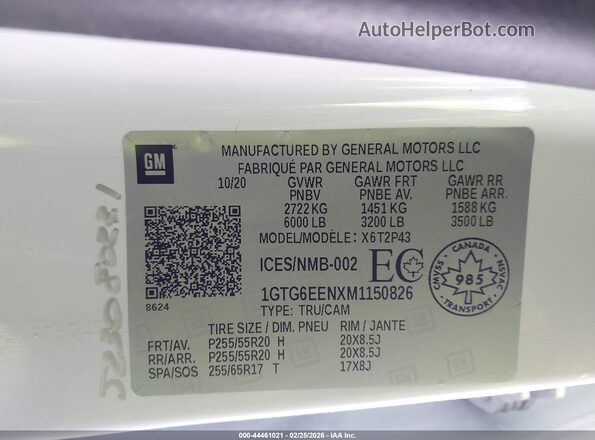 1GTG6EENXM1150826 2021 GMC CANYON White 