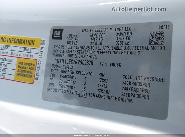 1GTN1LEC7GZ905378 2016 GMC SIERRA White Engine compartment view