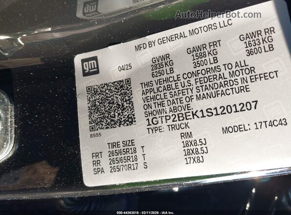 1GTP2BEK1S1201207 2025 GMC CANYON Black Vista del compartimento del motor