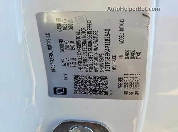 1GTP5BEK4P1182540 2023 GMC CANYON Белый Вид наклейки с VIN-кодом