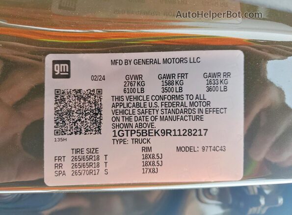 1GTP5BEK9R1128217 2024 GMC CANYON Brown Widok naklejki z numerem VIN