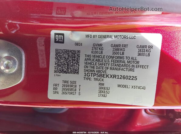 1GTP5BEKXR1260225 2024 GMC CANYON Red Widok komory silnika