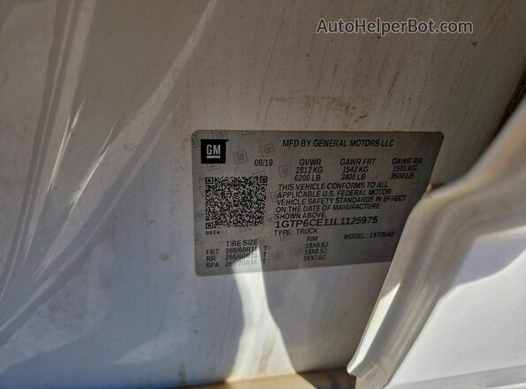 1GTP6CE11L1125975 2020 GMC CANYON White Вид наклейки з VIN-кодом