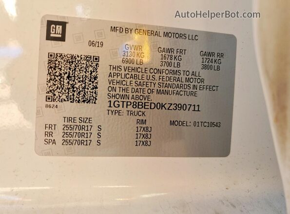 1GTP8BED0KZ390711 2019 GMC SIERRA White 