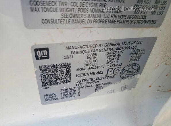 1GTP9EEL4NZ162415 2022 GMC SIERRA White 