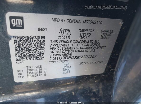 1GTU9DEDXMZ301757 2021 GMC SIERRA Black ძრავის განყოფილების ხედი