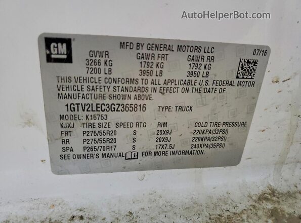 1GTV2LEC3GZ365816 2016 GMC SIERRA White Widok komory silnika