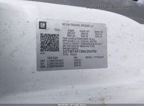 1GTW7AF72M1254793 2021 GMC SAVANA CARGO White Widok komory silnika