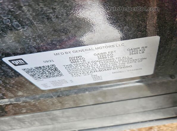 1GYAZAR40MF079690 2021 CADILLAC XT4 Black Vista de la etiqueta del VIN