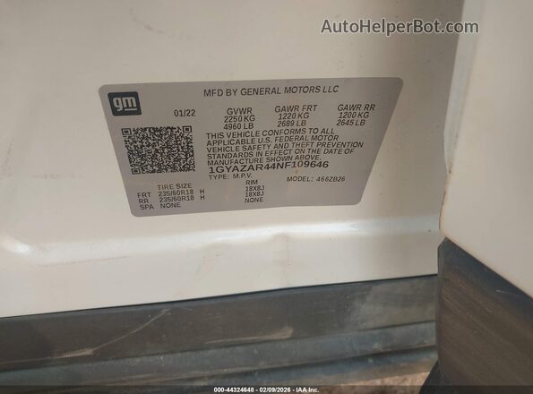 1GYAZAR44NF109646 2022 CADILLAC XT4 White Շարժիչի բաժամունքի տեսք