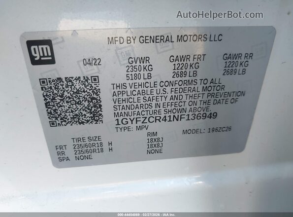 1GYFZCR41NF136949 2022 CADILLAC XT4 White 