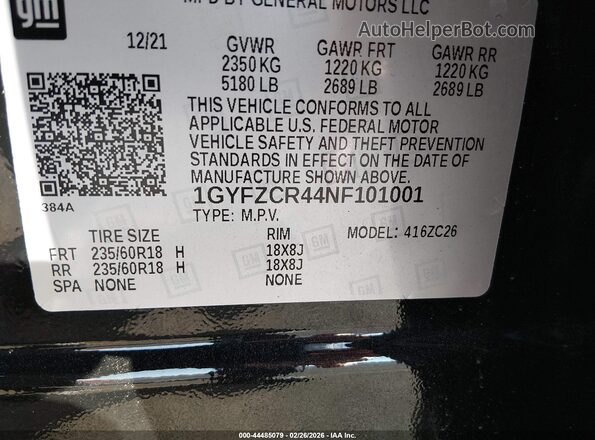 1GYFZCR44NF101001 2022 CADILLAC XT4 Black 
