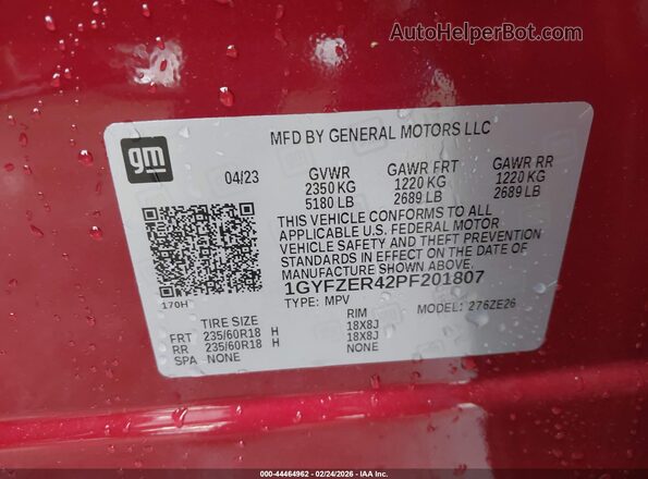 1GYFZER42PF201807 2023 CADILLAC XT4 Red Շարժիչի բաժամունքի տեսք