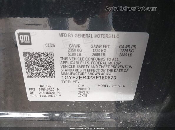 1GYFZER42SF160670 2025 CADILLAC XT4 Черный Вид подкапотного пространства