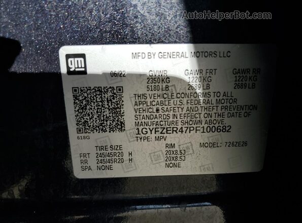 1GYFZER47PF100682 2023 CADILLAC XT4 Black Vista de la etiqueta del VIN