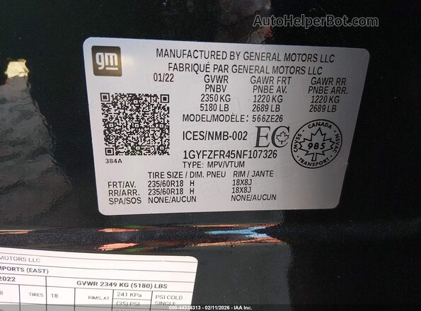 1GYFZFR45NF107326 2022 CADILLAC XT4 Black ძრავის განყოფილების ხედი